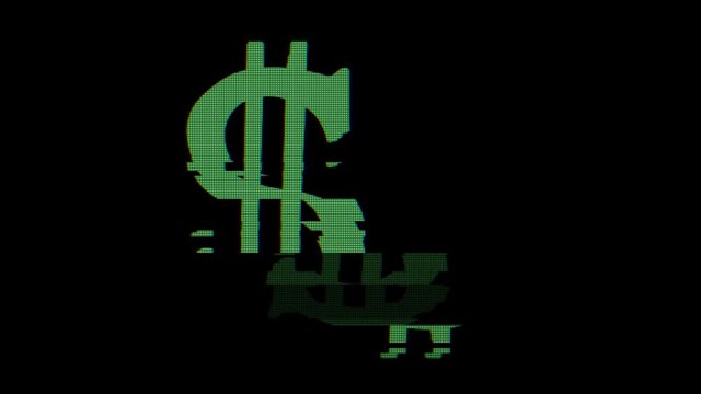 digital dollar sign glitch interference seamless loop - new dynamic financial technology business colorful video footage