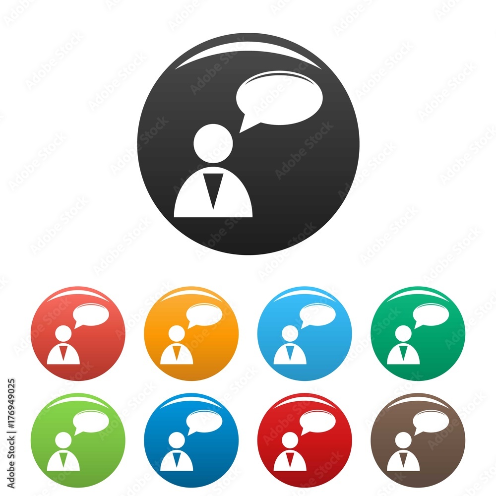 Poster speaker icons set vector simple