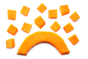 piece of pumpkin isolated on white background top view