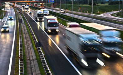 Trucks on four lane controlled-access highway in Poland