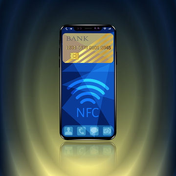Near field communication, NFC mobile phone, NFC payment with mobile phone smartphone flat vector icon for apps and websites