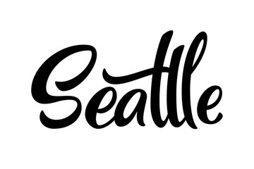 Handwritten city name. Hand-lettering calligraphy. Seattle. Handmade vector Lettering.