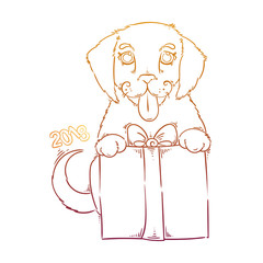 Hand drawn illustration with a doodle dog. 2018 vector symbol and lettering.