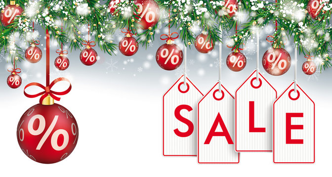 Christmas Header Fir Twigs Red Percent Baubles Price Stickers