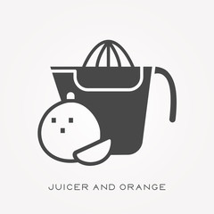 Silhouette icon juicer and orange