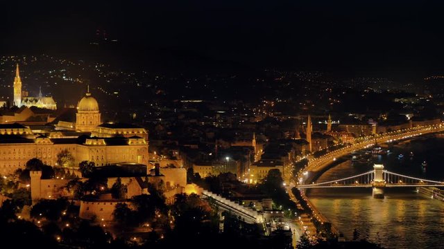budapest at night pan timelapse from buda castle to parliament aerial view