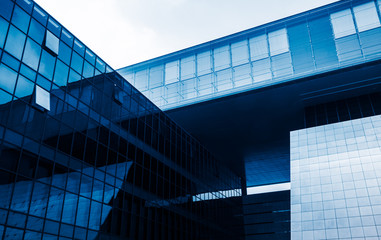 Fototapeta na wymiar modern office buildings exterior,detail shot,blue toned,shanghai,china.