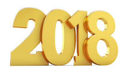 New year golden inscription 2018 on a white background. 3d rendering.