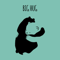 Cute concept of two bears hugging each other. Vector illustration using negative space.