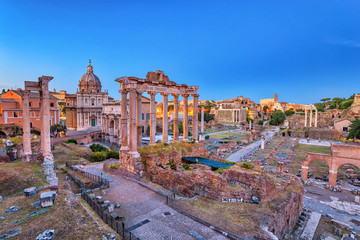 Naklejka na ściany i meble Rome night city skyline at Rome Forum (Roman Forum), Rome, Italy