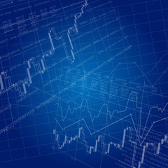 Vector business theme illustration. Background with graphs and figures.