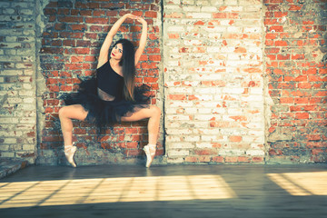 Ballerina dancing indoor, vintage. Healthy lifestyle ballet © petunyia