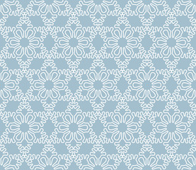 Seamless winter pattern, white snowflakes, Christmas and New Year background, holiday decor. Vector illustration