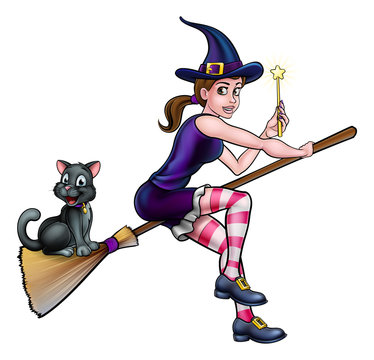 recommend clip art: Witch and Cat on Broomstick with Magic Wand