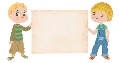 Small boys holding blank poster