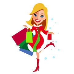 shopping girl, winter sale,on a white