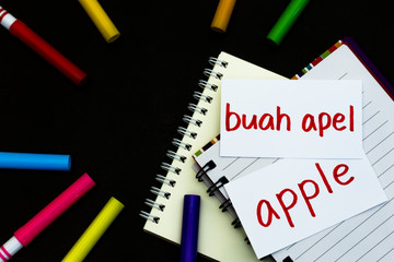 Indonesian and English; Learning New Language with Handwritten Flash Cards. Translation; Apple