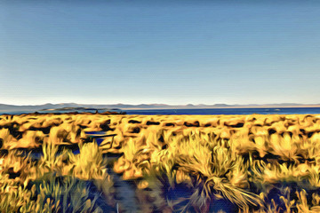 Acrylic Painting; Green Rabbitbrush at Mono Lake, Eastern Sierra, California, USA