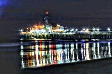 Acrylic Painting; Night View at the Snata Monica Pier in August