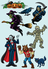 set of halloween character