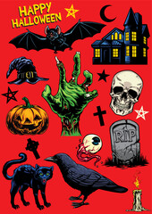 Obraz premium set of hand drawing of halloween objects