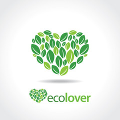 leaves green in heart shape logo design for nature