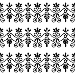 Greek floral seamless vector pattern - ancient repetitive background in black and white