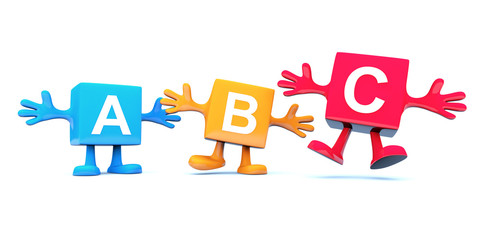 ABC character, colored cubes