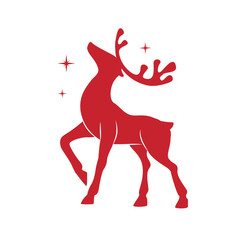 Illustration with silhouette of a red reindeer isolated on white background. Vector design with Christmas deer. - 176956697