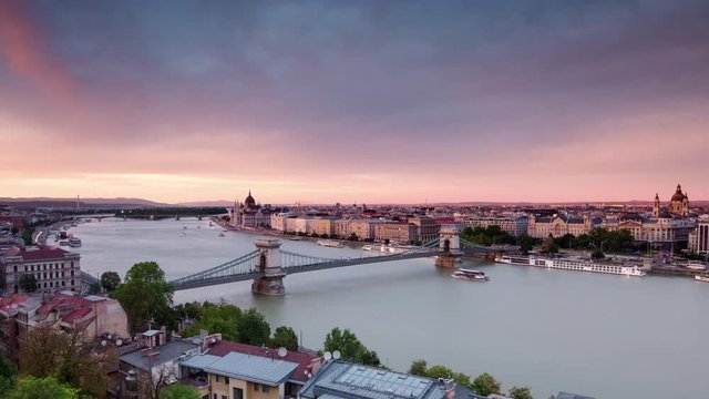 budapest city skyline view from fisherman's bastion day to night timelapse