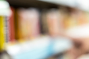 Supermarket blur background with bokeh light ,Product shelf