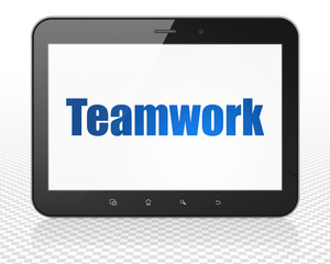 Business concept: Tablet Pc Computer with Teamwork on display