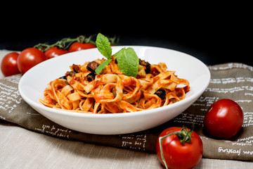 tasty pasta Italian meat sauce pasta on the table