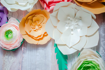 Wedding decor . Glass vase with flowers , roses in water. Flower arrangements
