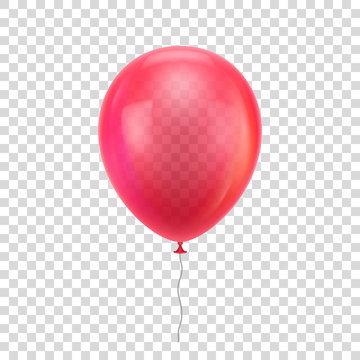 Red realistic balloon. Red ball isolated on a transparent background for designers and illustrators. Balloon as a vector illustration