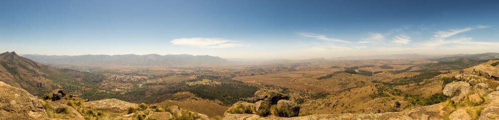 Panorama of Savanna Landscape in Mountains of Swaziland, Africa