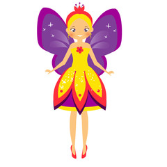 Fototapeta na wymiar Beautiful flying fairy with purple wings. Elf princess. Cartoon style