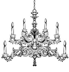 Fototapeta na wymiar Baroque chandelier. Luxury decor accessory design. Vector illustrations sketches