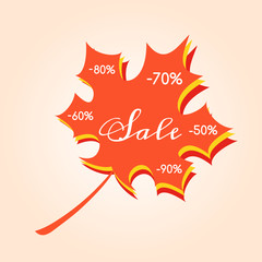 Vector sale template for banner. Illustration of a maple leaf. EPS10.