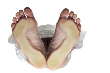 feminine feet from below with the load points