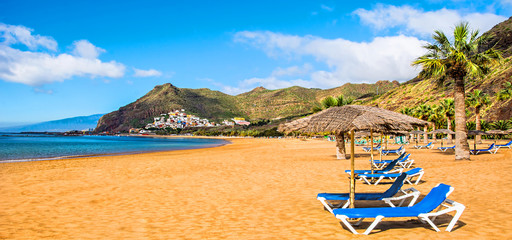 Canary Islands, Tenerife. Beach las Teresitas with yellow sand. Canary Islands © olenatur
