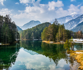 Fantastic views of the tranquil lake with amazing reflection. Mountains & glacier in the background. Peaceful & picturesque landscape. Location: Austria, Europe. Artistic picture. Beauty world