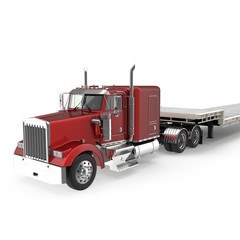 Truck with Double Drop Trailer on white. 3D illustration
