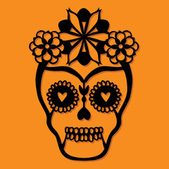 Vintage Sugar Skull Paper Cut Silhouette