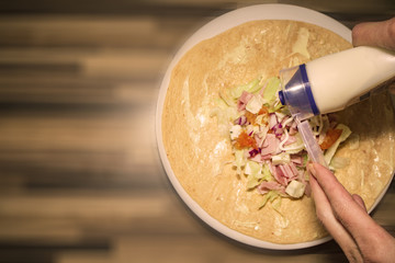 Salad ham and cheese wrap sandwich