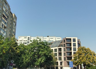Landscaped City Downtown with many trees and new buildings