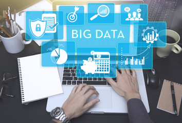 business hand using computer with Big data web homepage on screen. information network website concept.