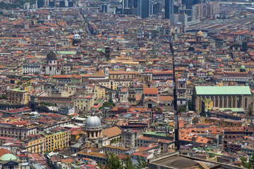 Fototapeta na wymiar Panorama of historic Naples from the Castle Sant'Elmo on the Vomero hill, Naples, Italy