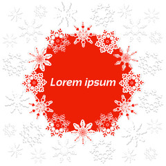 Christmas banner with snowflakes on a white, red background and place for text.