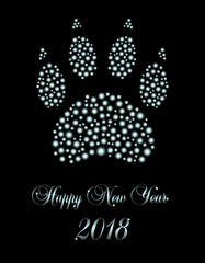 Trace of a dog, consists of sparkles. Happy New Year 2018.